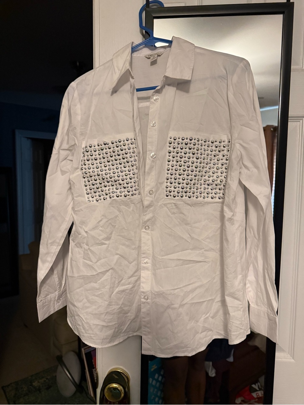 Cato White Button-Front Shirt with Silver Stud Accents